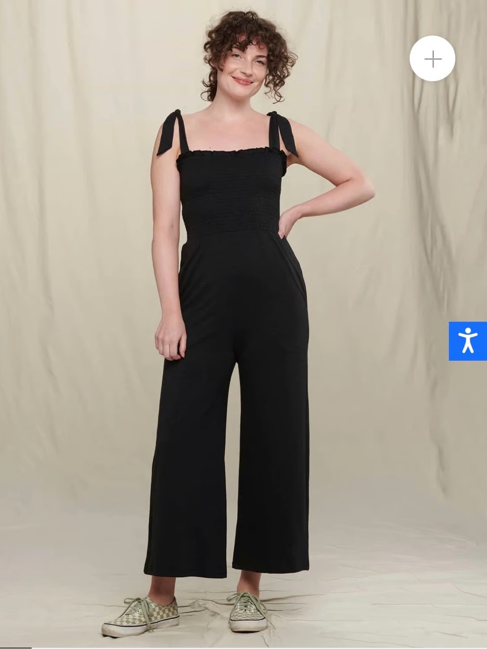 Toad & Co Gemina Sleeveless Jumpsuit with tie straps and smocked top Size S